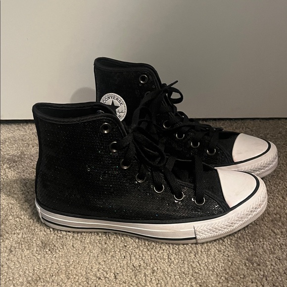 Converse High top Sequins sparkly black CTAS Chuck Taylor M4 W6 168116C sneakers - Picture 3 of 8